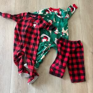Carter's Kids Pajama Set - Buffalo Plaid Santa Footed Fleece 18M